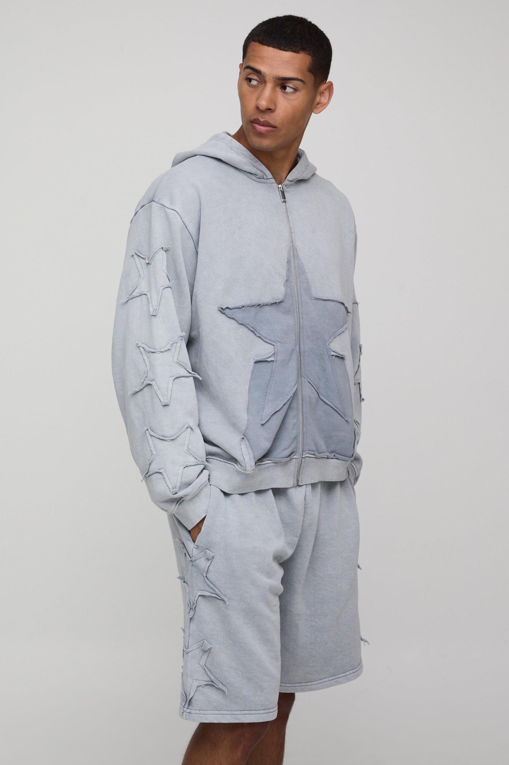 Oversized Boxy Short Hooded Zip Wash Tracksuit | boohooMAN USA Product Image