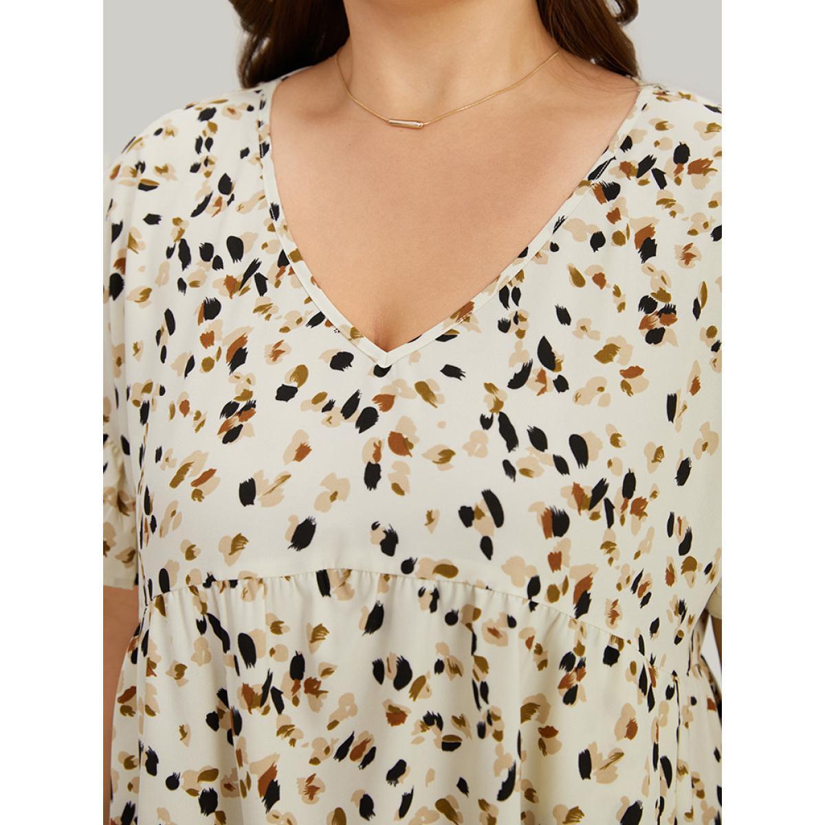Plus Size Allover Print Pocket V Neck Ruffle Sleeve Dress Leopard Women Elegant Ruffles V-neck Short sleeve Curvy Knee Dress BloomChic 10/M Product Image