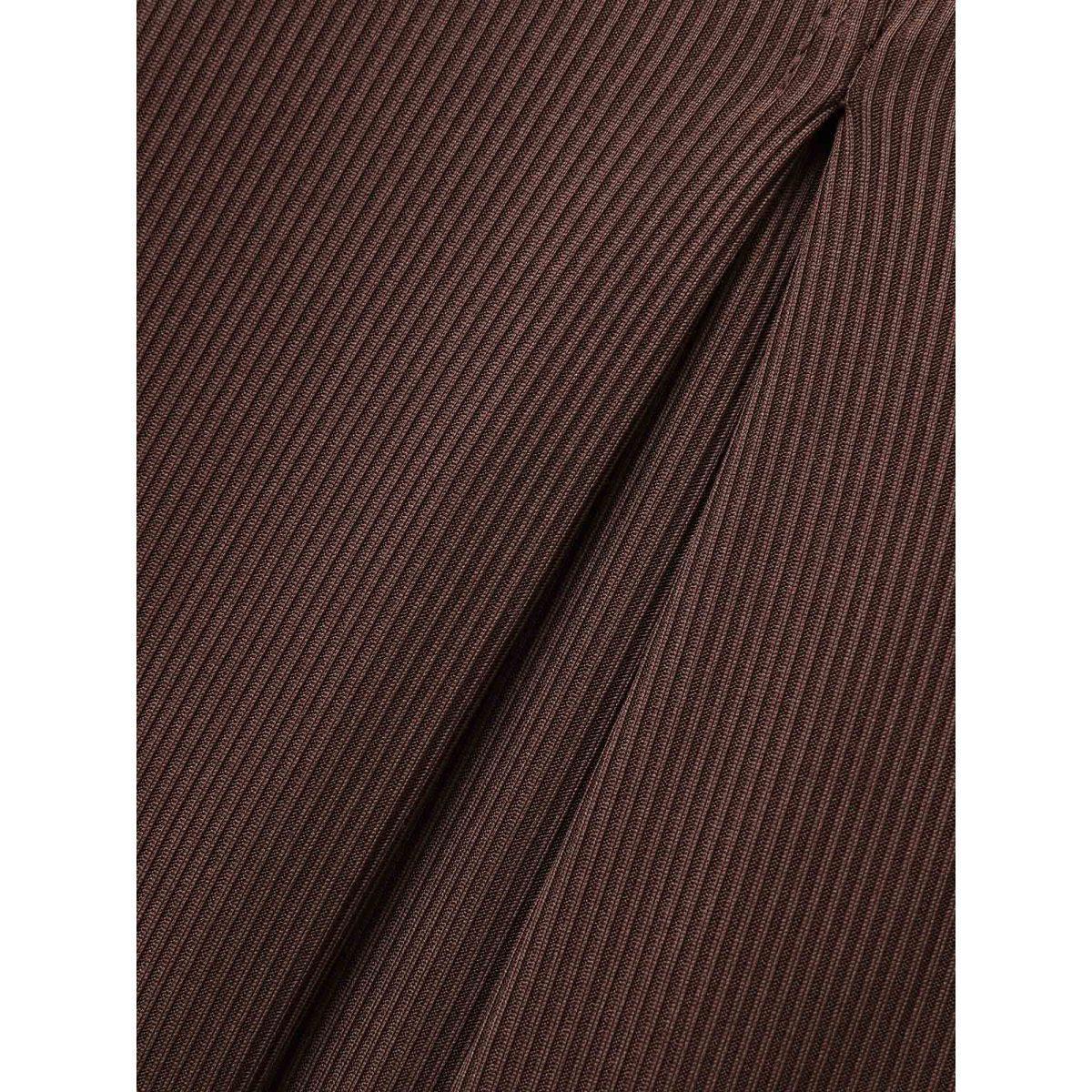 Plus Size Browncoffeecolor Rib Knit Plicated Detail Jumpsuit Women Elegant Sleeveless Square Neck Everyday Loose Jumpsuits BloomChic 28/5X Product Image