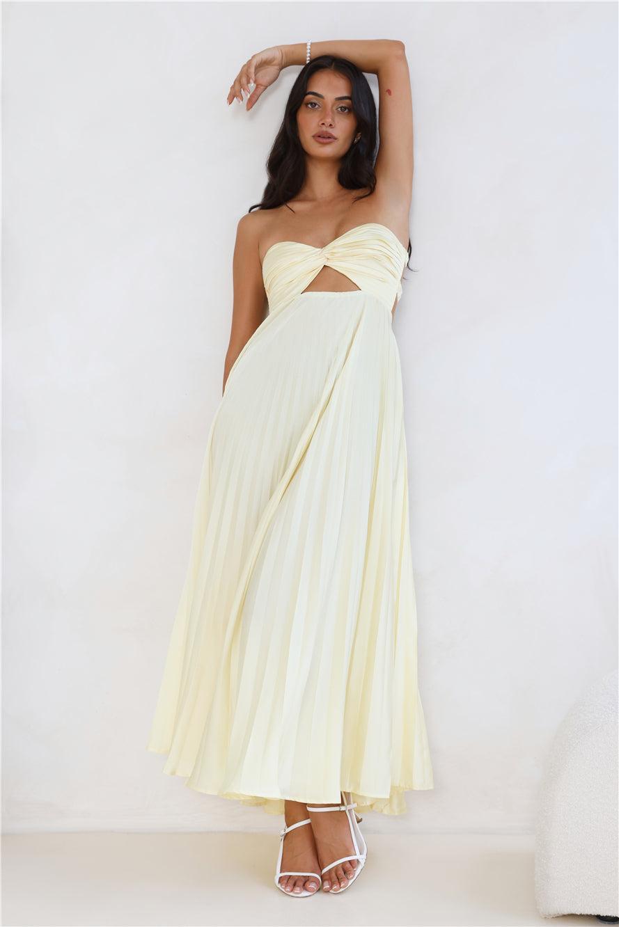 Clouds Of Love Strapless Pleated Maxi Dress Lemon Product Image