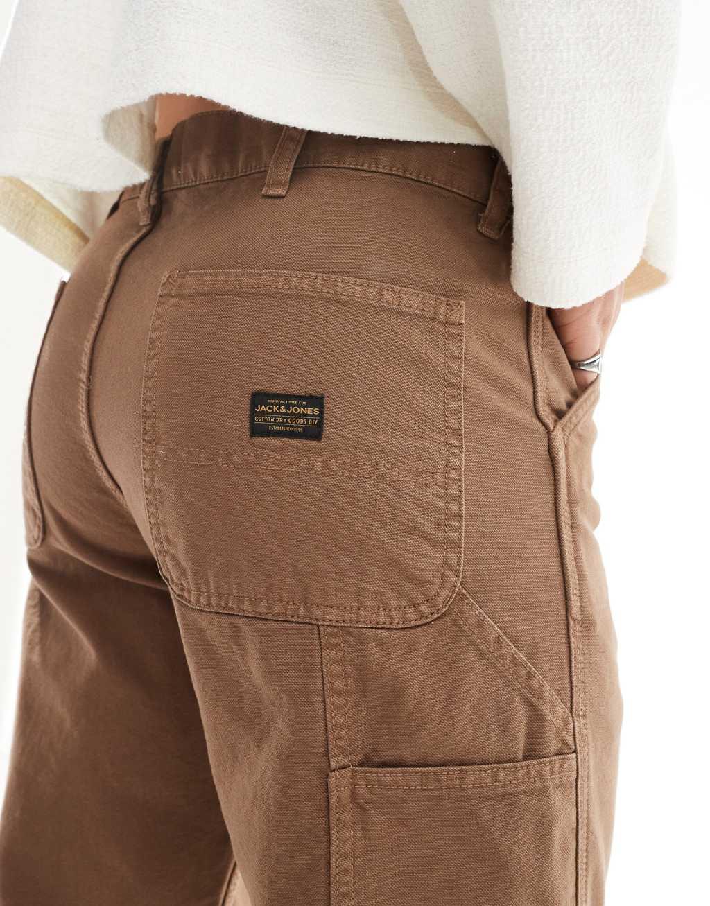 Jack & Jones Eddie loose carpenter pants in washed brown  Product Image