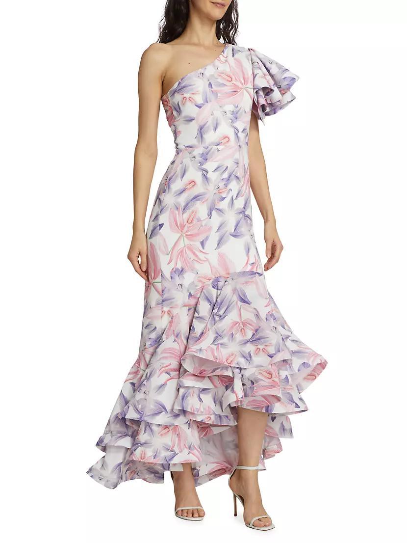 Corocora Ruffled Floral One-Shoulder Maxi Dress Product Image