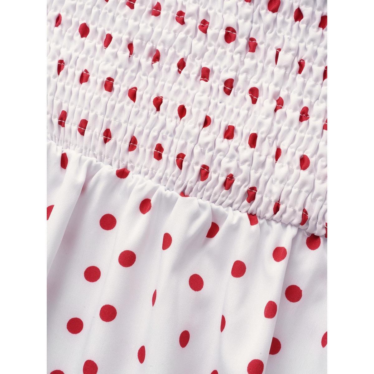 Plus Size Off Shoulder Polka Dot Shirred Ruffles Dress Originalwhite Women Elegant Shirred One-shoulder neck Short sleeve Curvy BloomChic 10/M Product Image