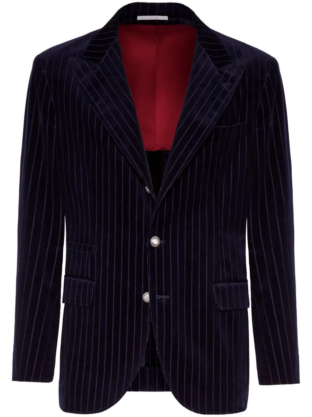 BRUNELLO CUCINELLI Pinstriped Corduroy Blazer In Navy Blue Product Image