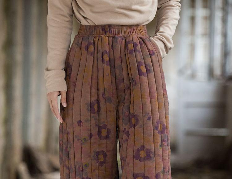 Elastic Waist Floral Print Baggy Pants Product Image