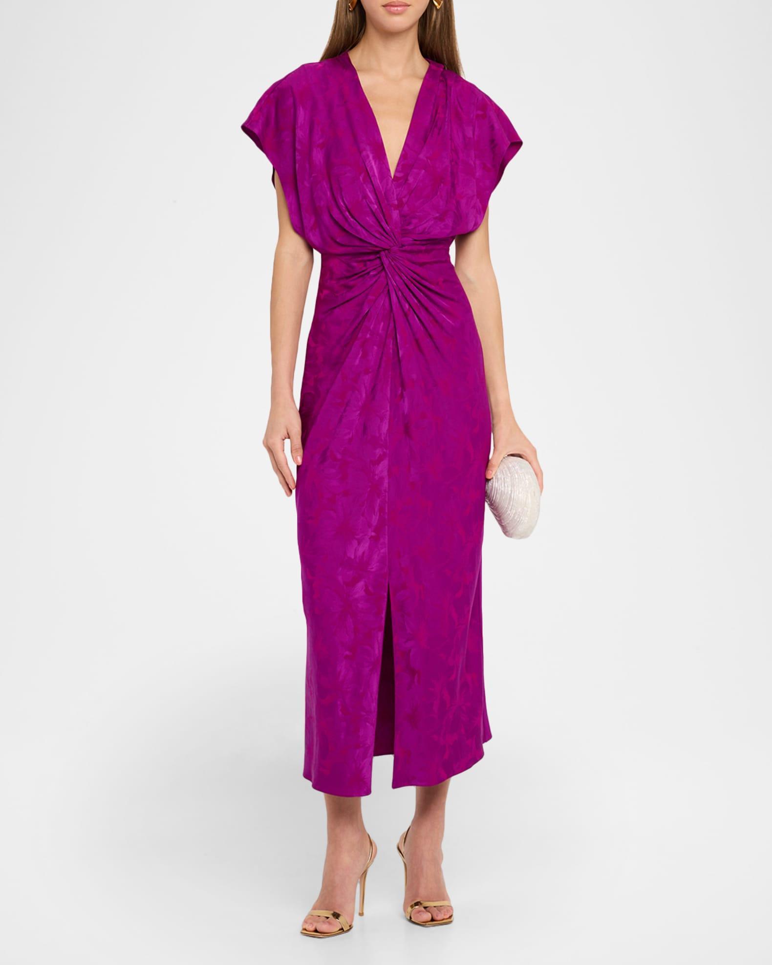 Jackie Floral Jacquard Twisted Midi Dress Product Image