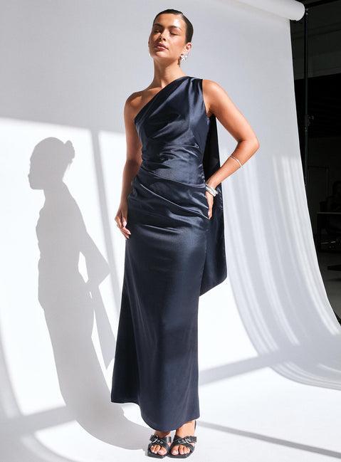 Dulcia One Shoulder Maxi Dress Blue Product Image