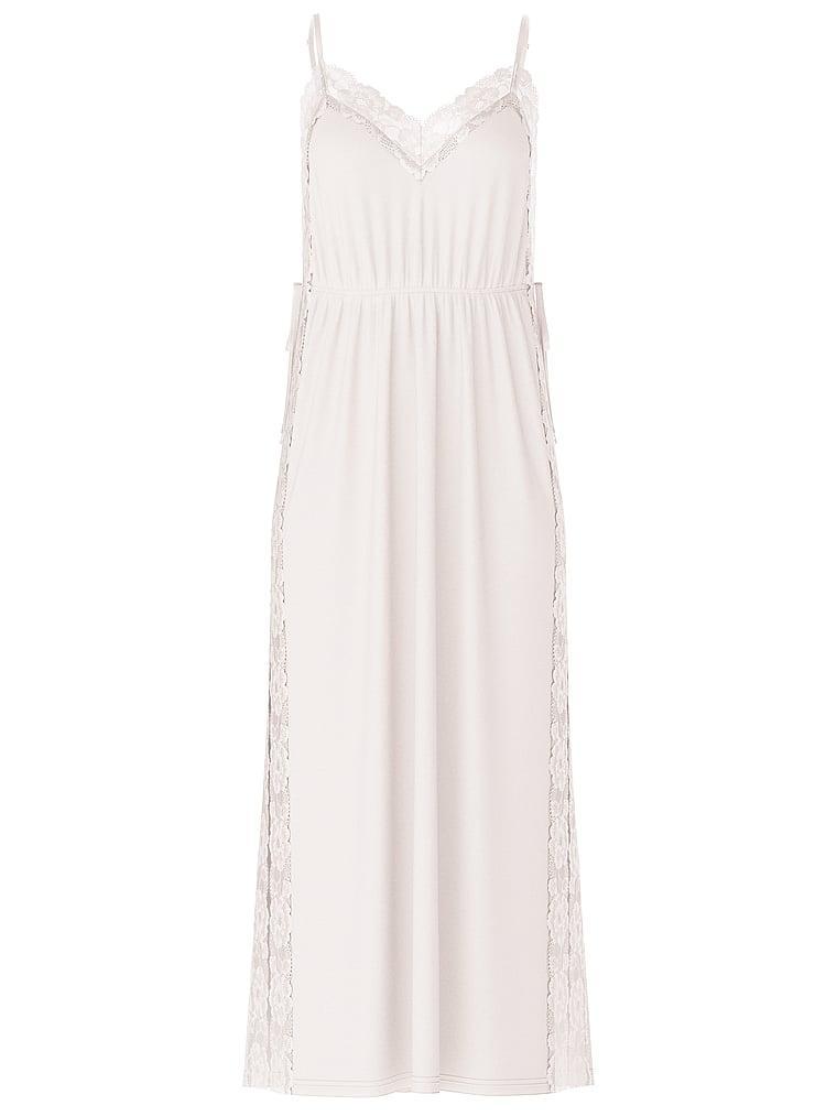 Ribbed Modal Lace-Trim Long Slip Dress Product Image
