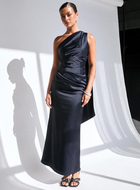 Dulcia One Shoulder Maxi Dress Blue Product Image