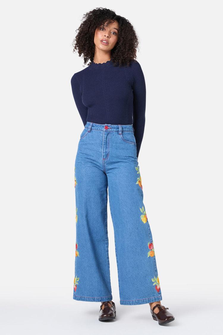 Fruit Embroidered Denim Jean Product Image