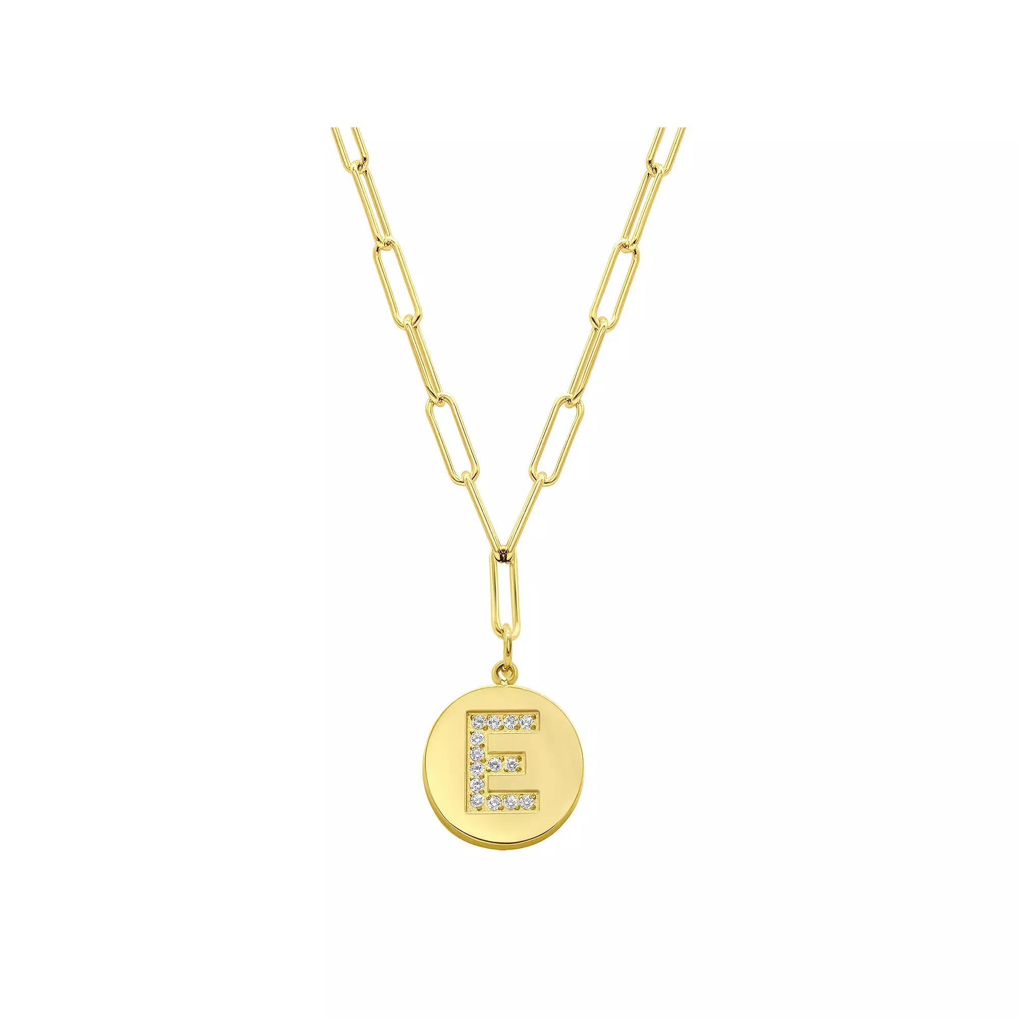 Adornia Gold Tone Adjustable Cubic Zirconia Initial Disc Pendant Paperclip Necklace, Womens Product Image