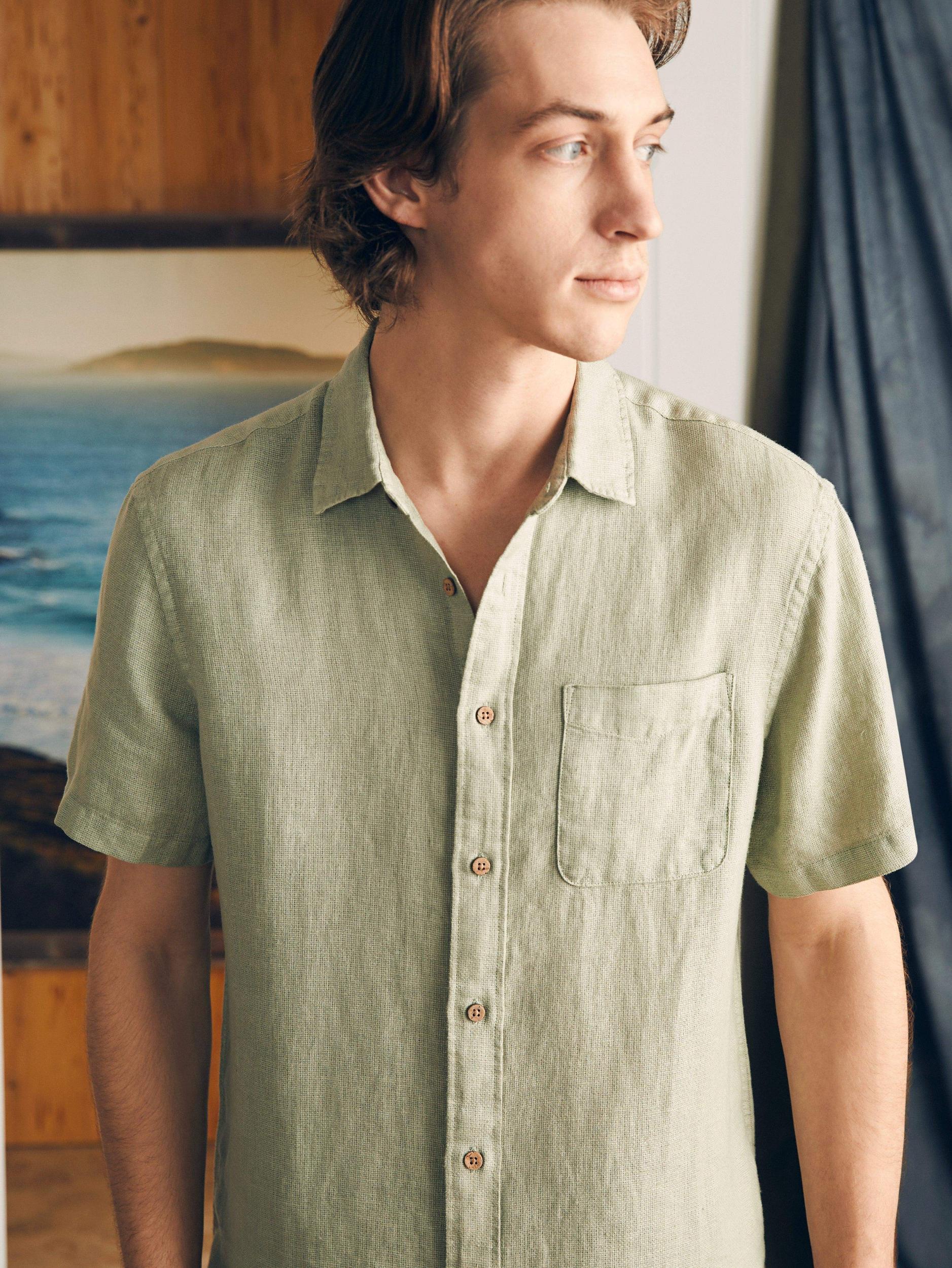Short-Sleeve Palma Linen Shirt - Canyon Olive Basketweave Male Product Image