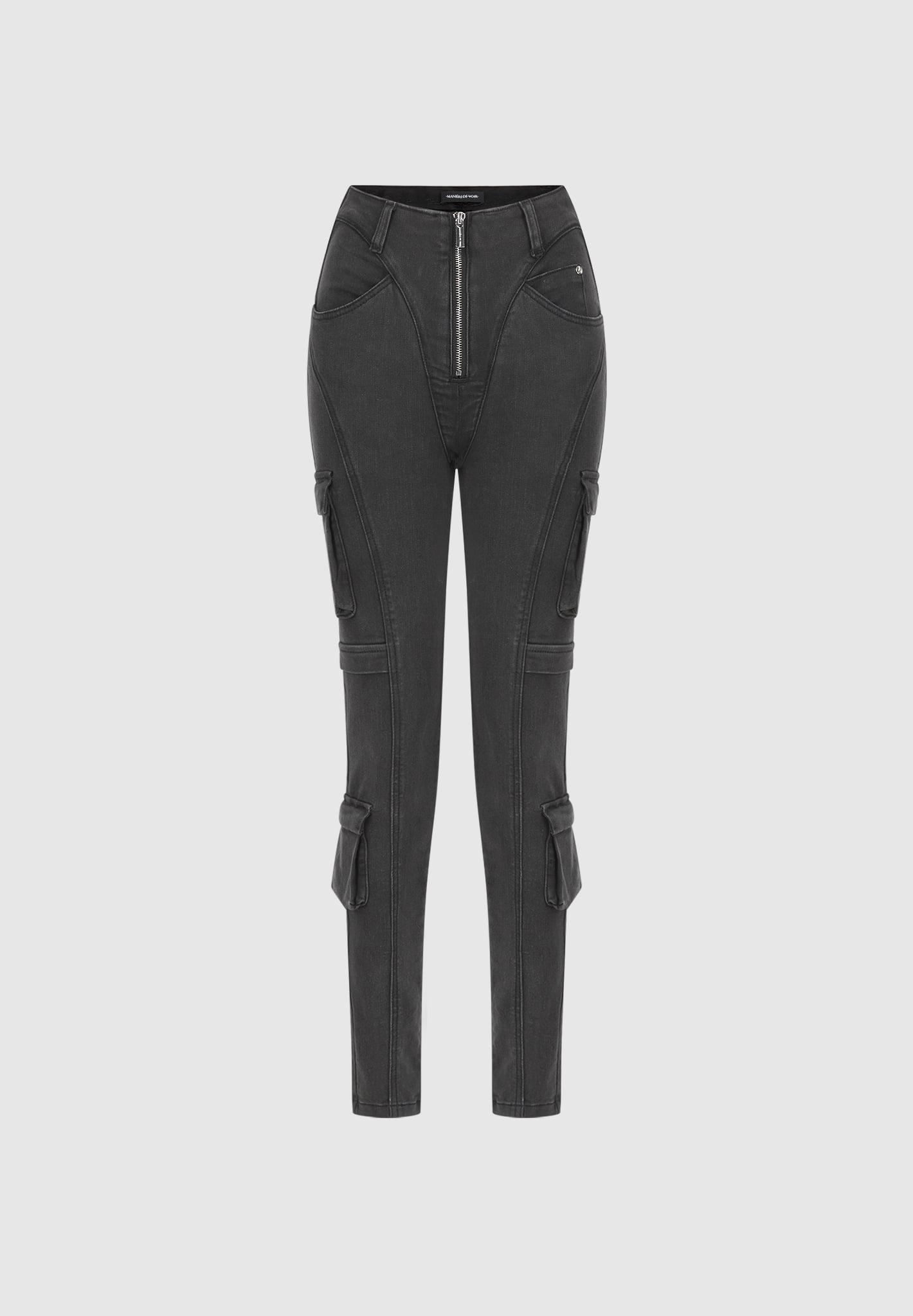 Cargo Pocket Skinny Jeans - Washed Black Female Product Image