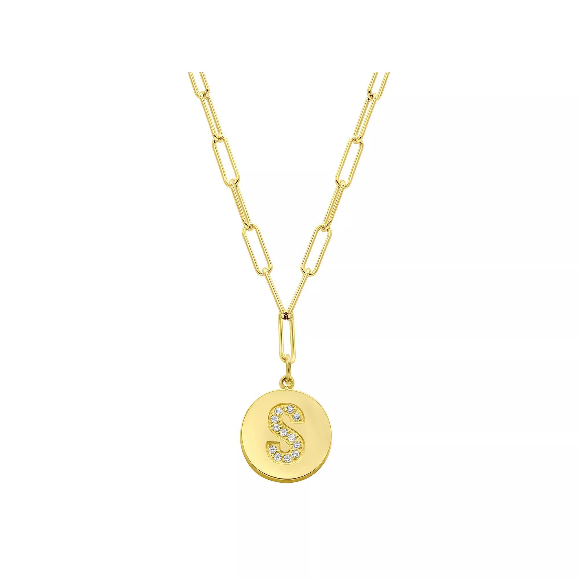 Adornia Gold Tone Adjustable Cubic Zirconia Initial Disc Pendant Paperclip Necklace, Womens Product Image