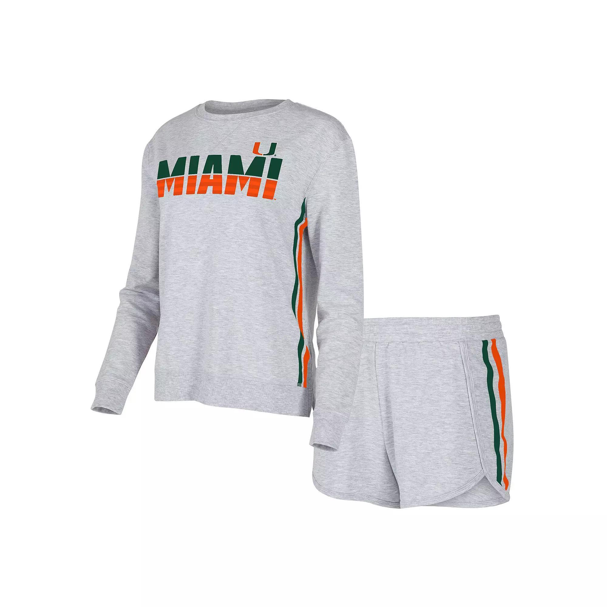 Women's Concepts Sport Gray Miami Hurricanes Cedar Tri-Blend Long Sleeve T-Shirt & Shorts Sleep Set, Size: XL, Grey Product Image