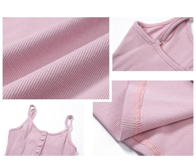Spaghetti Strap Henley Plain Midi Mermaid Dress Product Image