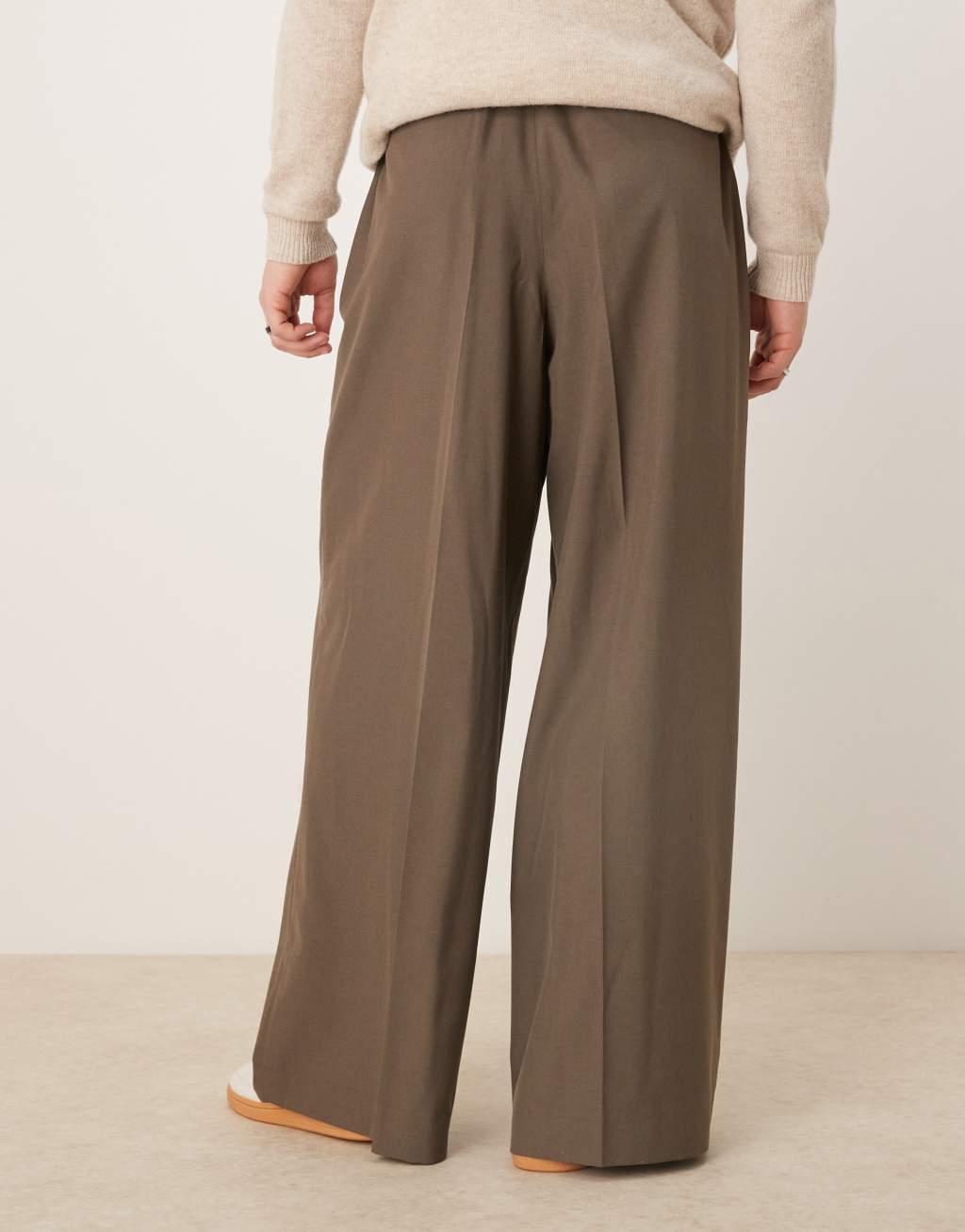 ASOS DESIGN smart extreme wide pants with front pleat in brown  Product Image