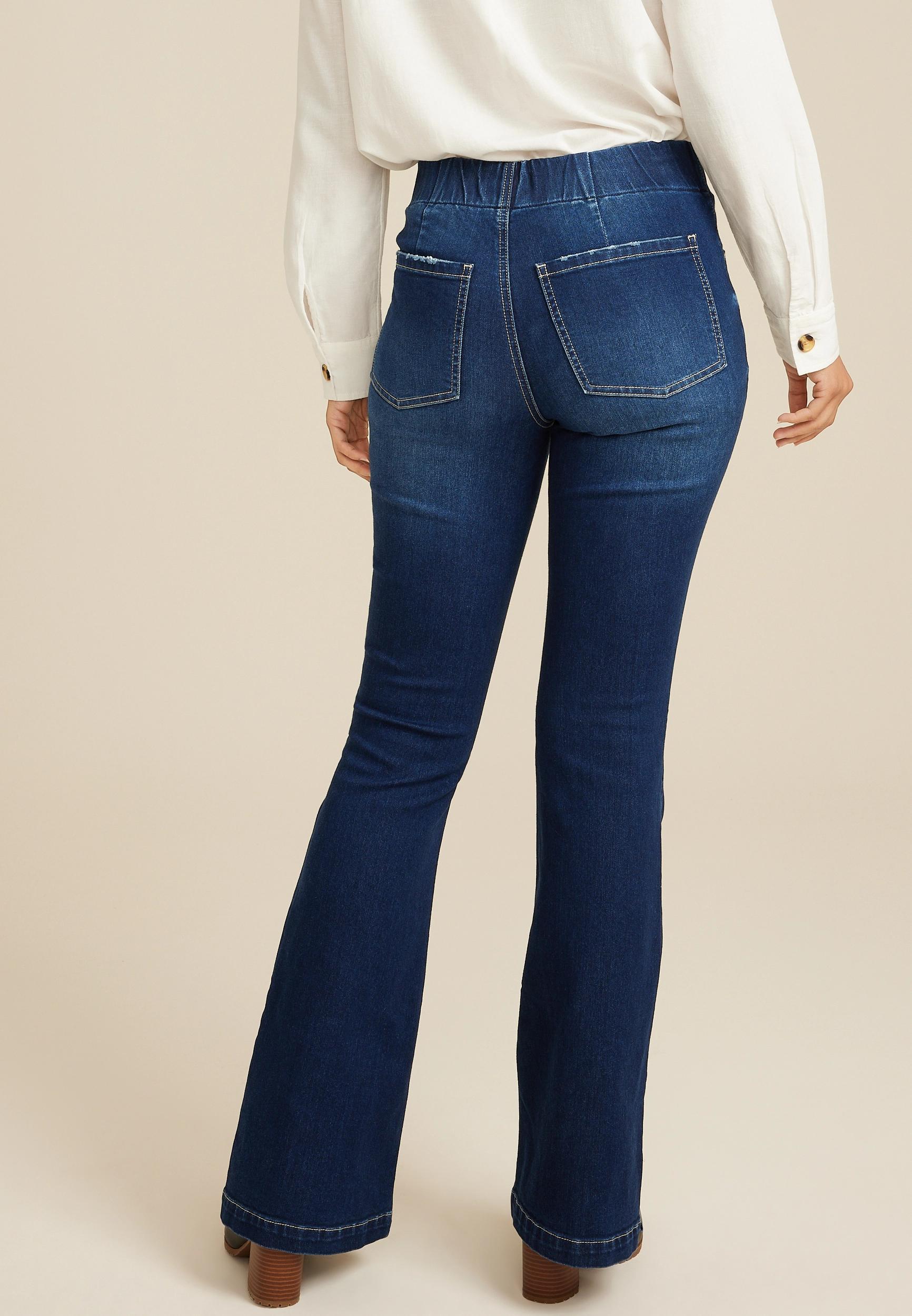 Maurices Womens Everflex Dark High Rise Pull On Flare Jeans Blue Size Small Product Image