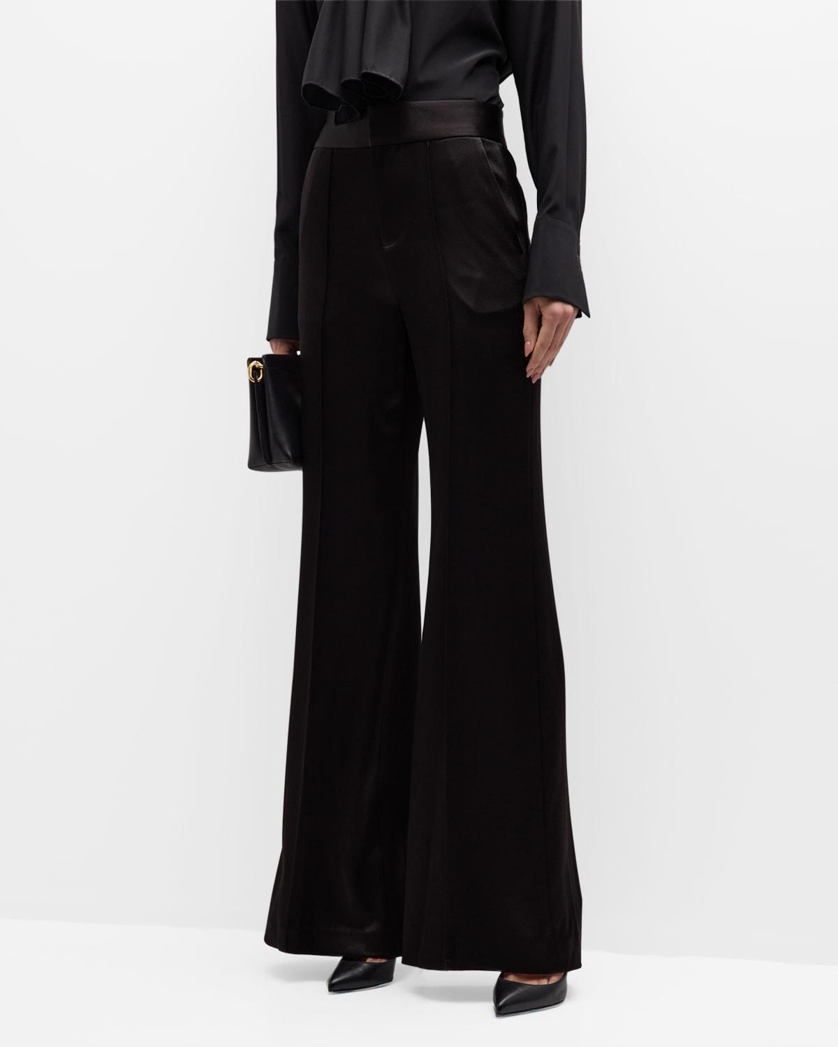 Alice and Olivia Dylan High Waisted Wide Leg Pants in Black Satin Waistband Product Image