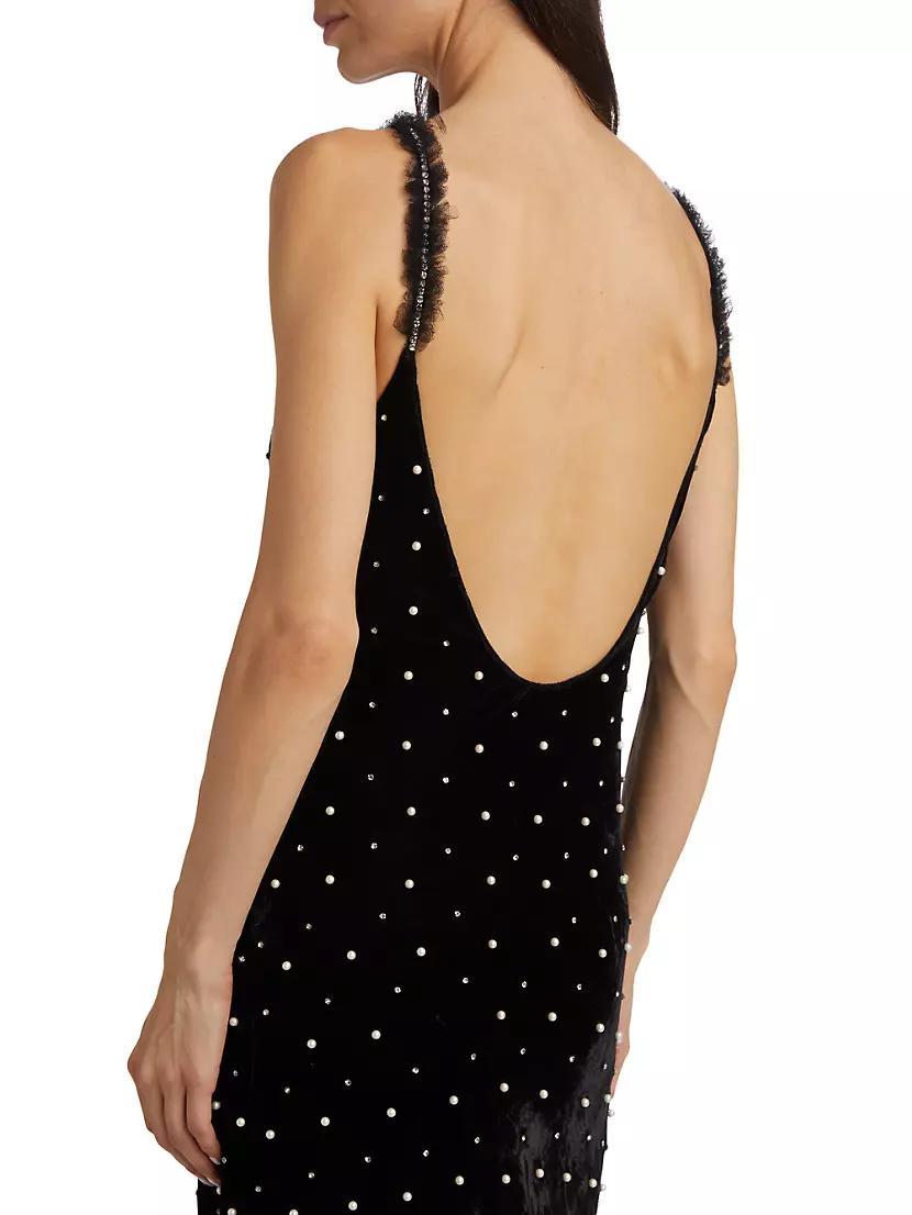 Aspen Rhinestone & Imitation Pearl Velvet Maxi Dress Product Image