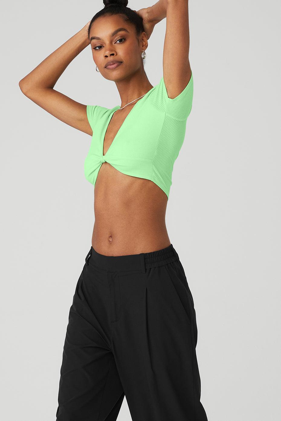 Alo Yoga | Ribbed Knotty Short Sleeve Top Green Product Image