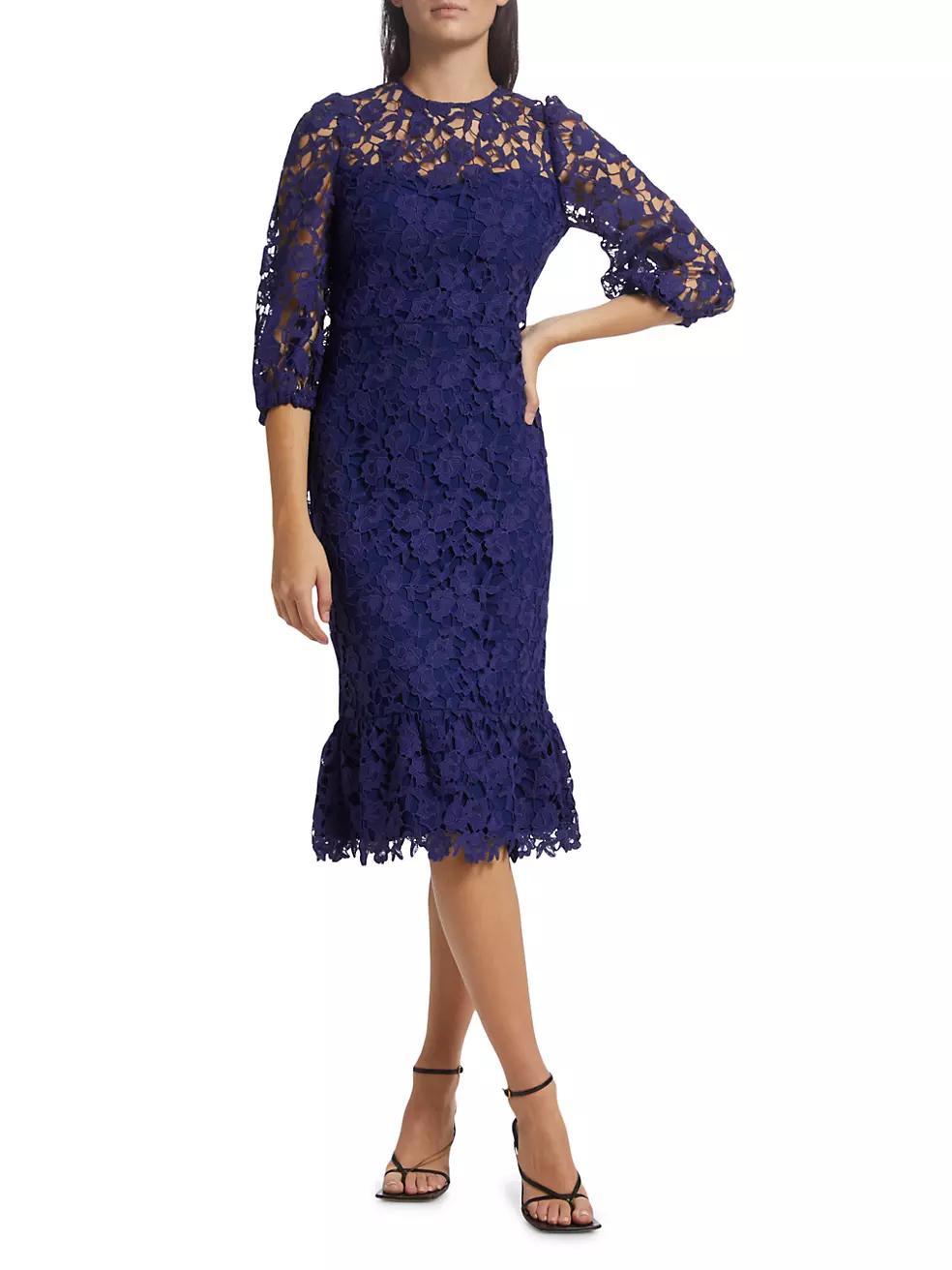 Judith Lace Puff-Sleeve Midi-Dress Product Image