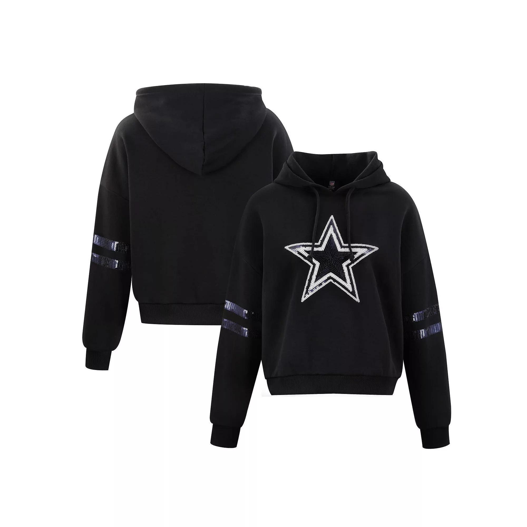 Women's Cuce Black Dallas Cowboys Cropped Sequins Pullover Hoodie, Size: Medium Product Image