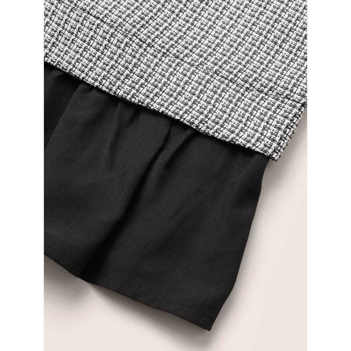 Plus Size Black Tweed Patchwork Ruffle Hem Blouse Women At the Office Short sleeve Round Neck Work Blouses BloomChic 10/M Product Image