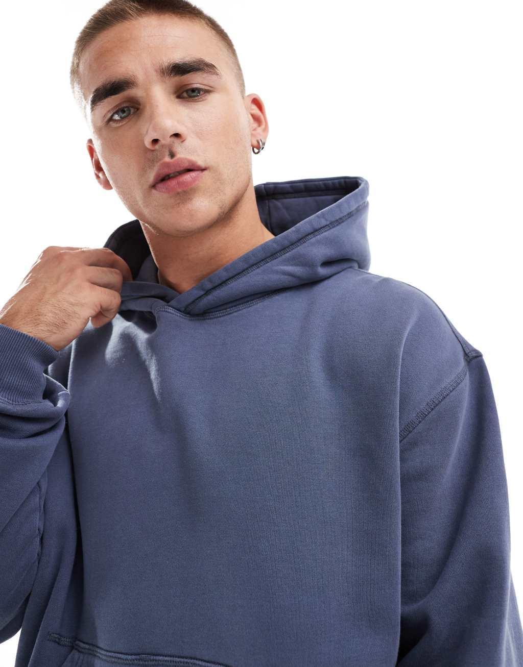 Cotton On premium cropped fit hoodie in dusty denim blue Product Image