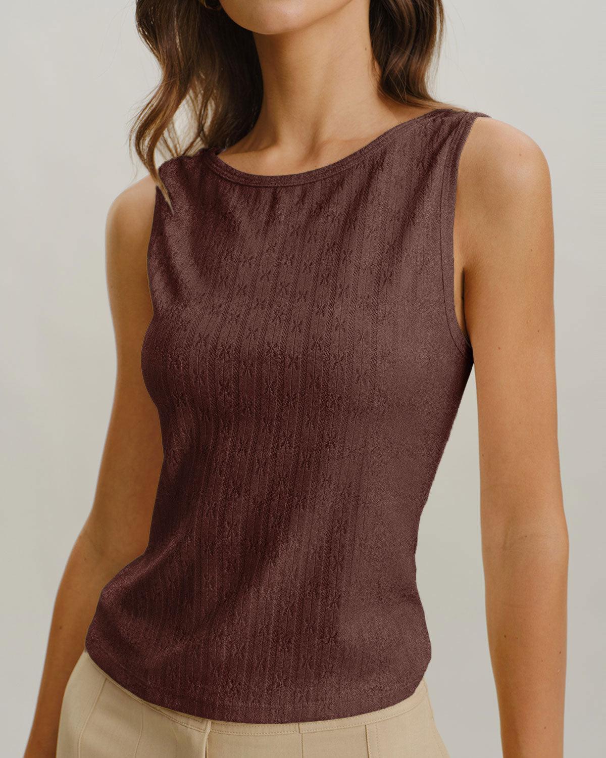 Coffee Boat Neck Ribbed Knit Tank Top Product Image