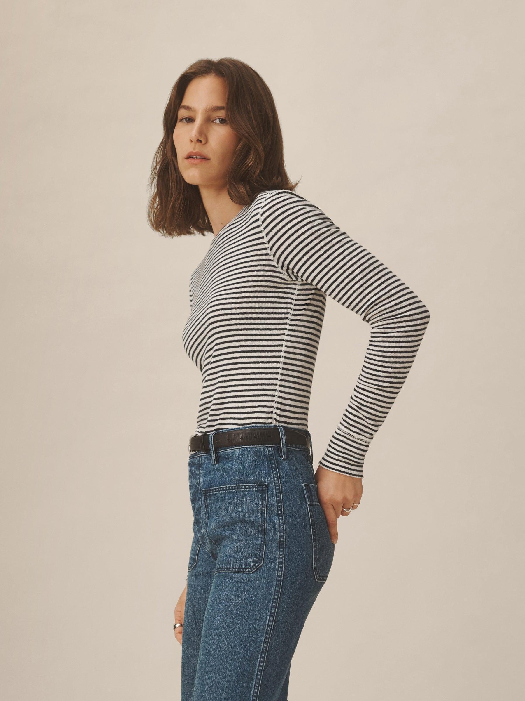 Natural / Navy Stripe Heirloom Rib L/S Crew Product Image