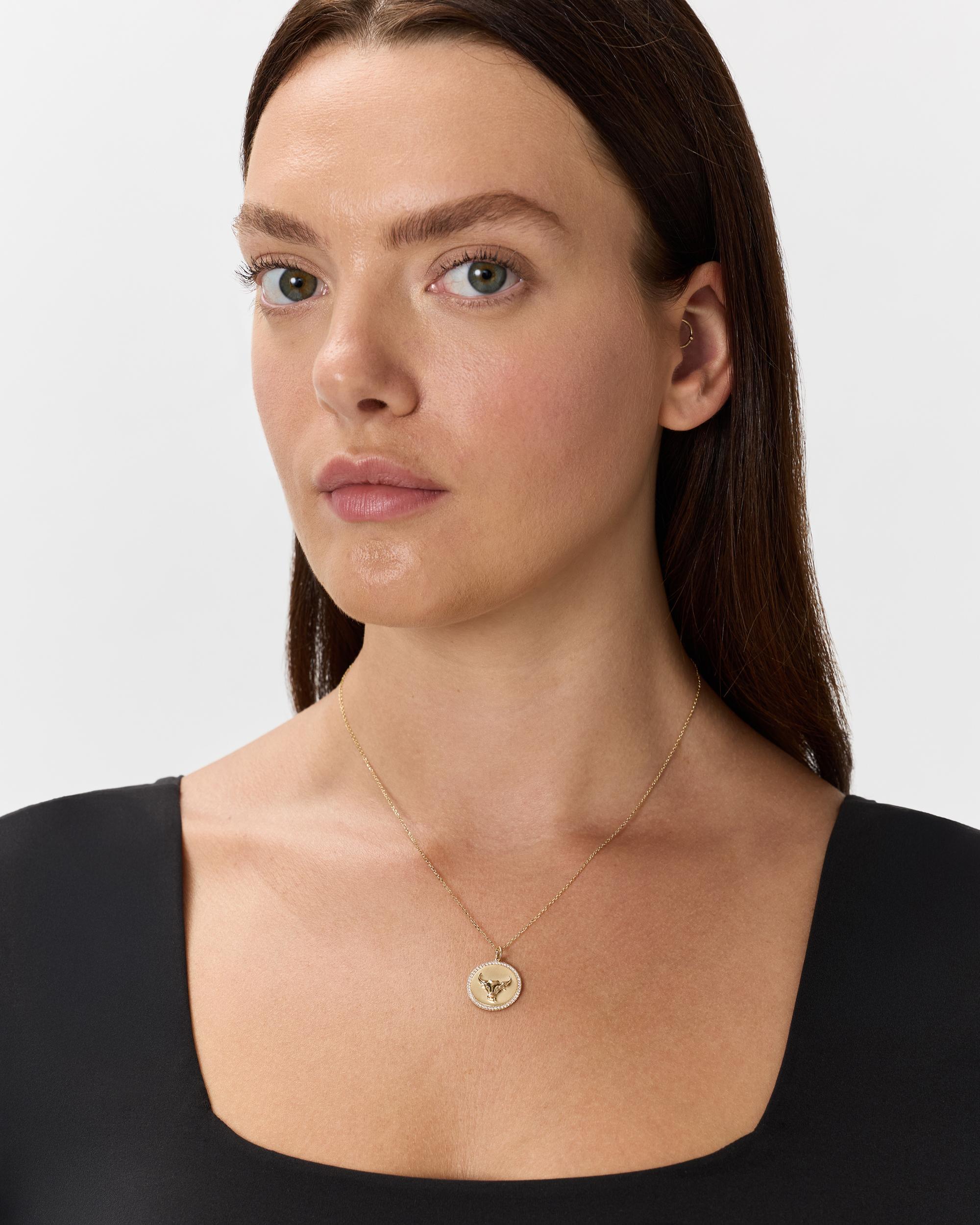 Quince | Women's 14K Gold Pave Zodiac Medallion Necklace Product Image