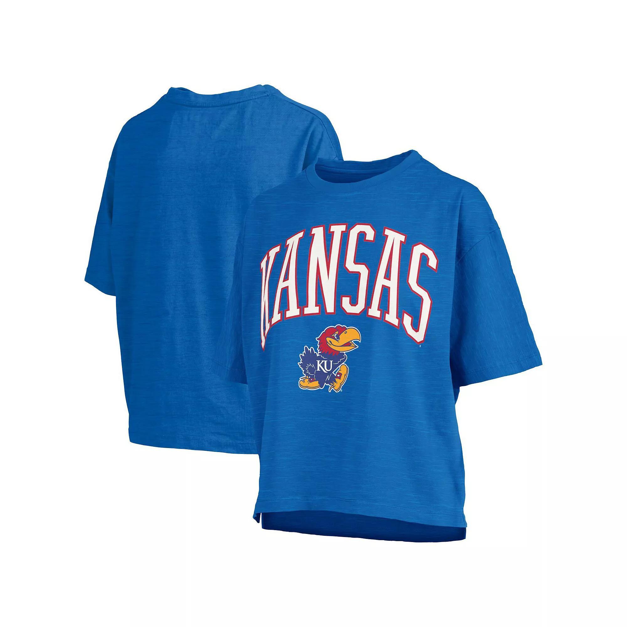 Women's Pressbox Royal Kansas Jayhawks Nelson Arch Over Logo Waist Length Oversized Slub T-Shirt, Size: 2XL, Blue Product Image