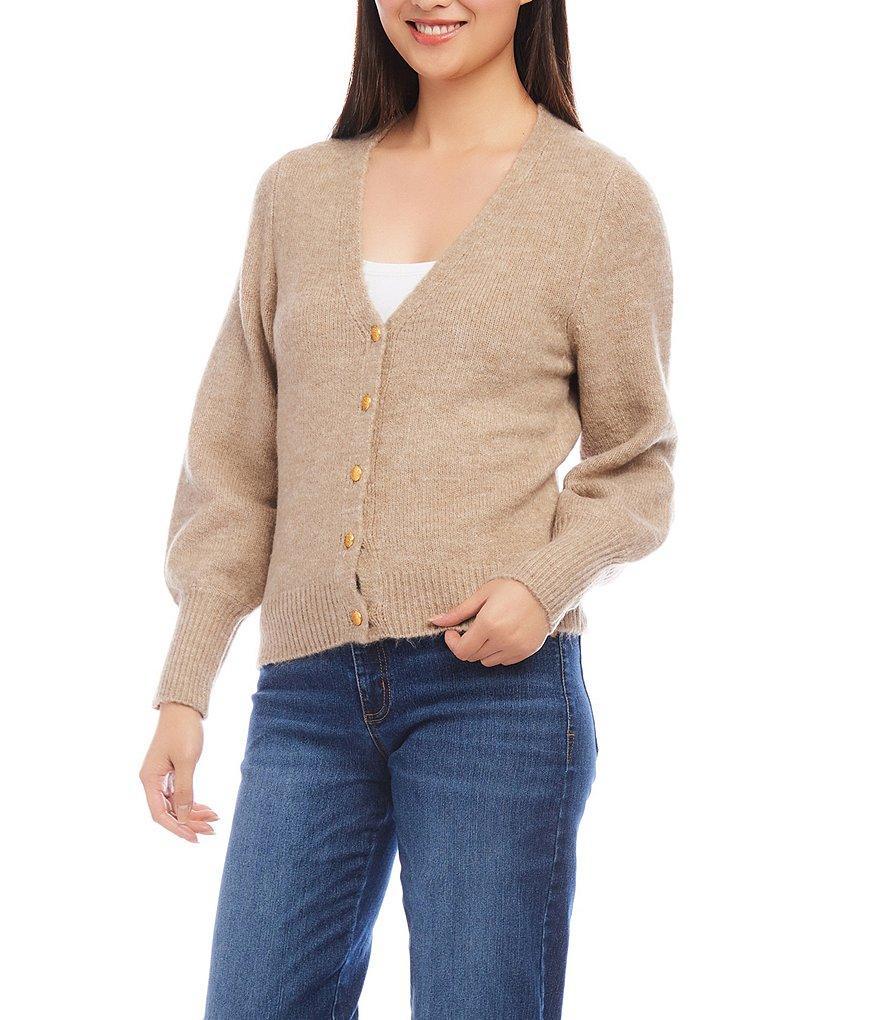 Karen Kane Stretch V-Neck Long Sleeve Button Up Cardigan Product Image