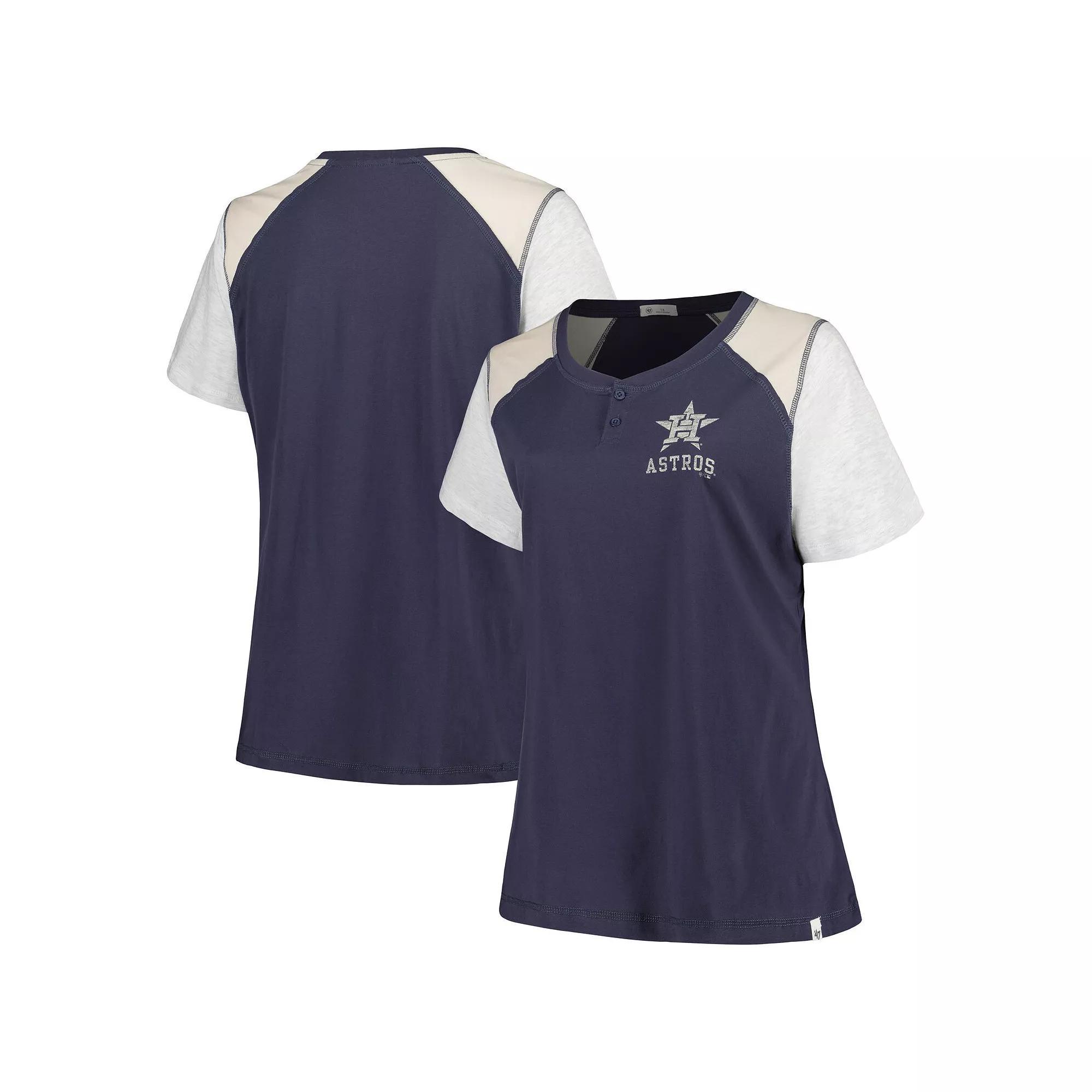 Women's '47 Navy/Gray Houston Astros Plus Size Henley T-Shirt, Size: 3XL, Blue Product Image