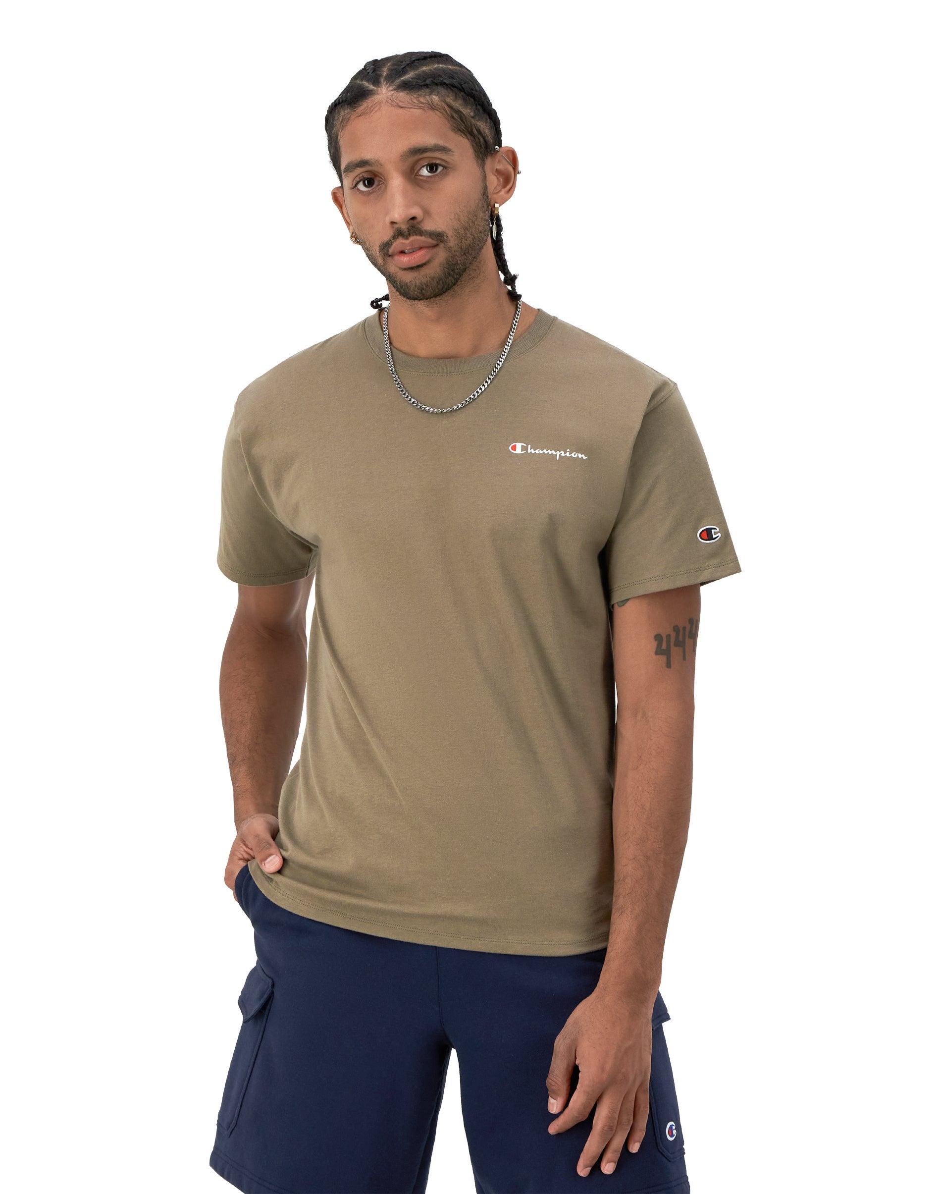 Mens Champion Classic Graphic T-Shirt, Left Chest Script Logo Granite Heather 2XL Product Image