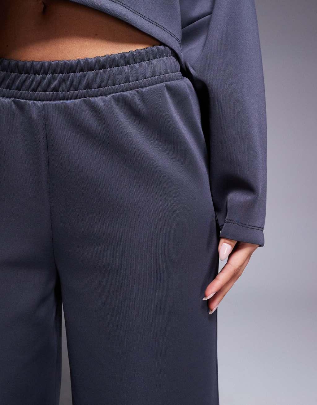 ASOS DESIGN scuba wide leg sweatpants in slate gray - part of a set Product Image