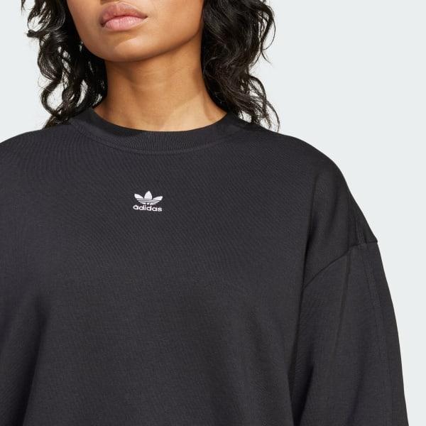 adidas Essentials Fleece Long Oversized Crew Sweatshirt Black L Womens Product Image