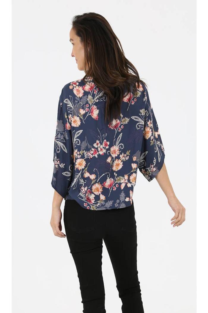 V Neck Tie Waist Kimono Sleeve Blouse Product Image