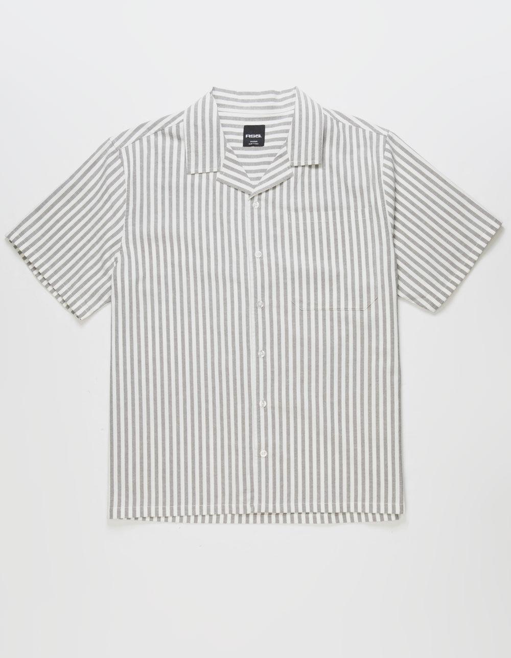 RSQ Mens Stripe Oxford Camp Shirt - GRAY Product Image