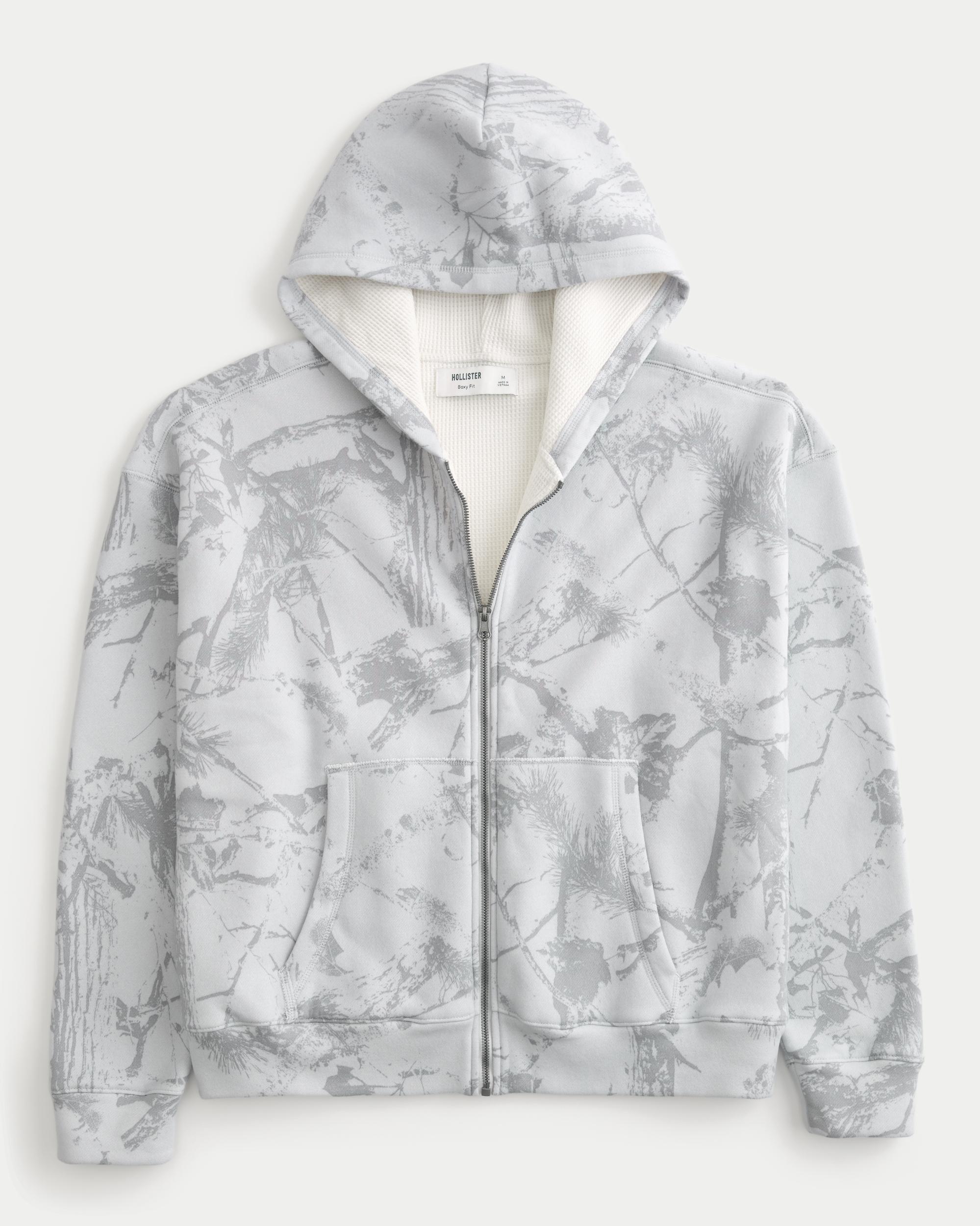 Boxy Waffle-Lined Zip-Up Hoodie Product Image