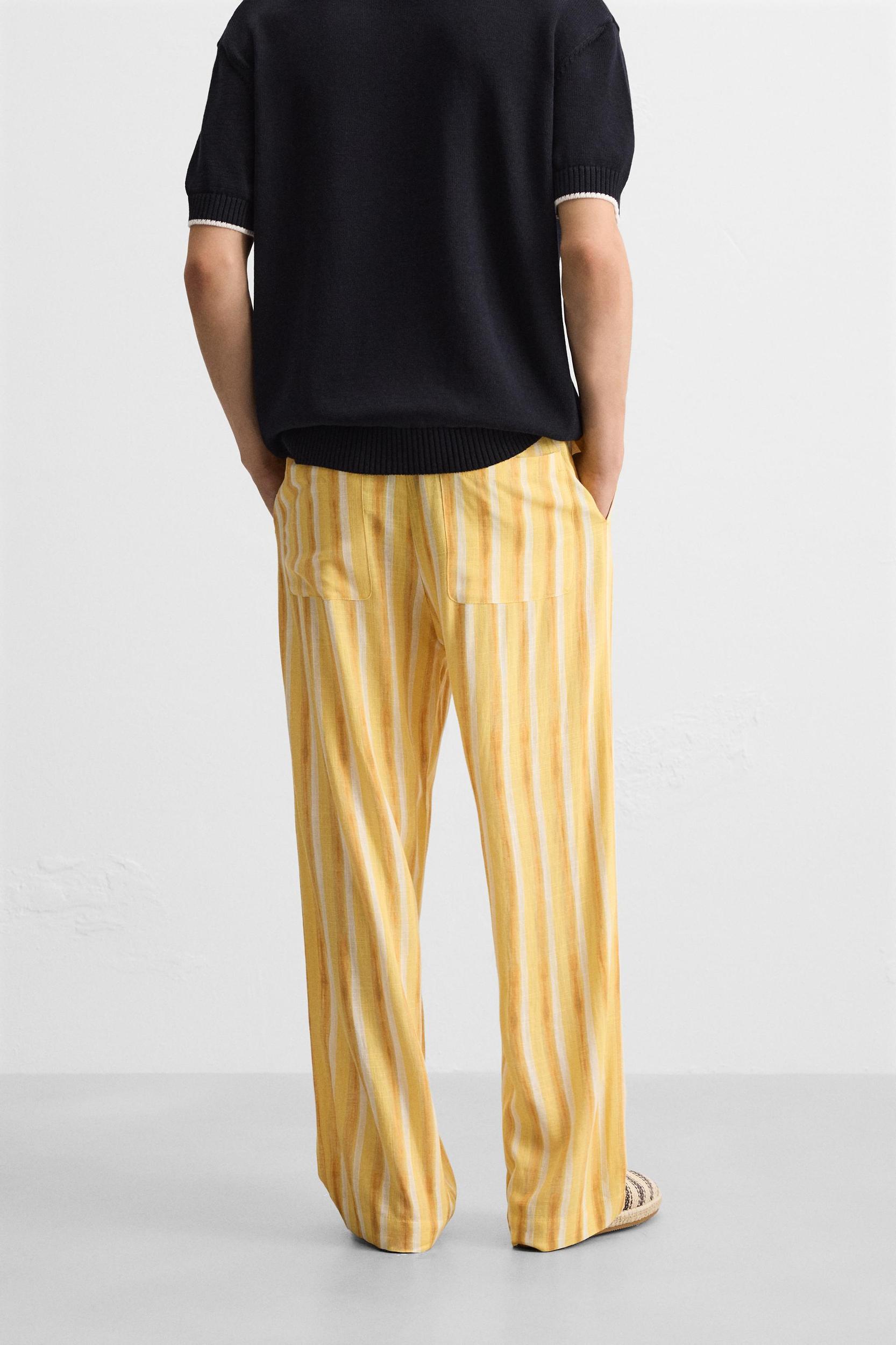 VISCOSE LINEN STRIPED PANTS Product Image