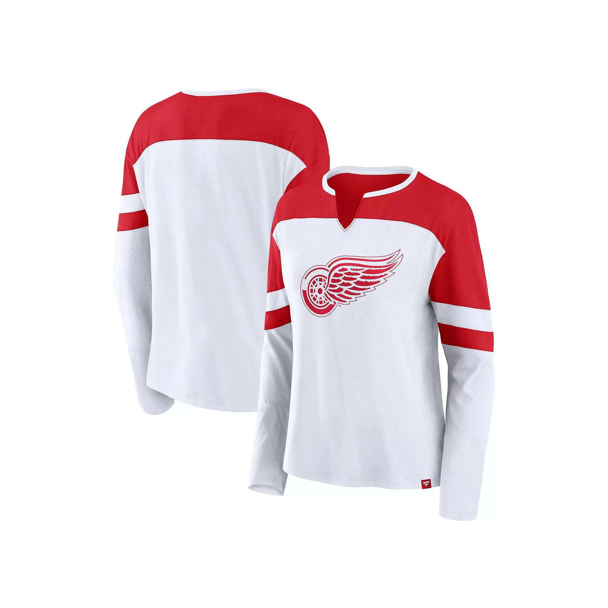 Women's Fanatics  White/Athletic Red Detroit Red Wings 2025 NHL Stadium Series Frozen Long Sleeve Notch Neck T-Shirt, Size: Medium Product Image
