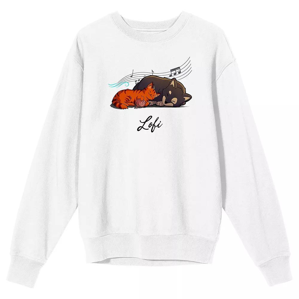 Men's LOFI Girl Dog And Cat Sweatshirt, Size: Small, White Product Image