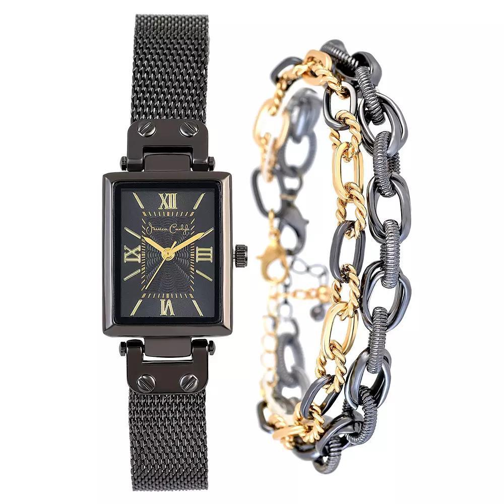 Jessica Carlyle Women's Black Gunmetal Tone Mesh Watch & Bracelet Set, Size: 23 mm Product Image