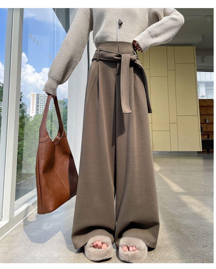 High Waist Sashed Wide Leg Pants (Various Designs) Product Image