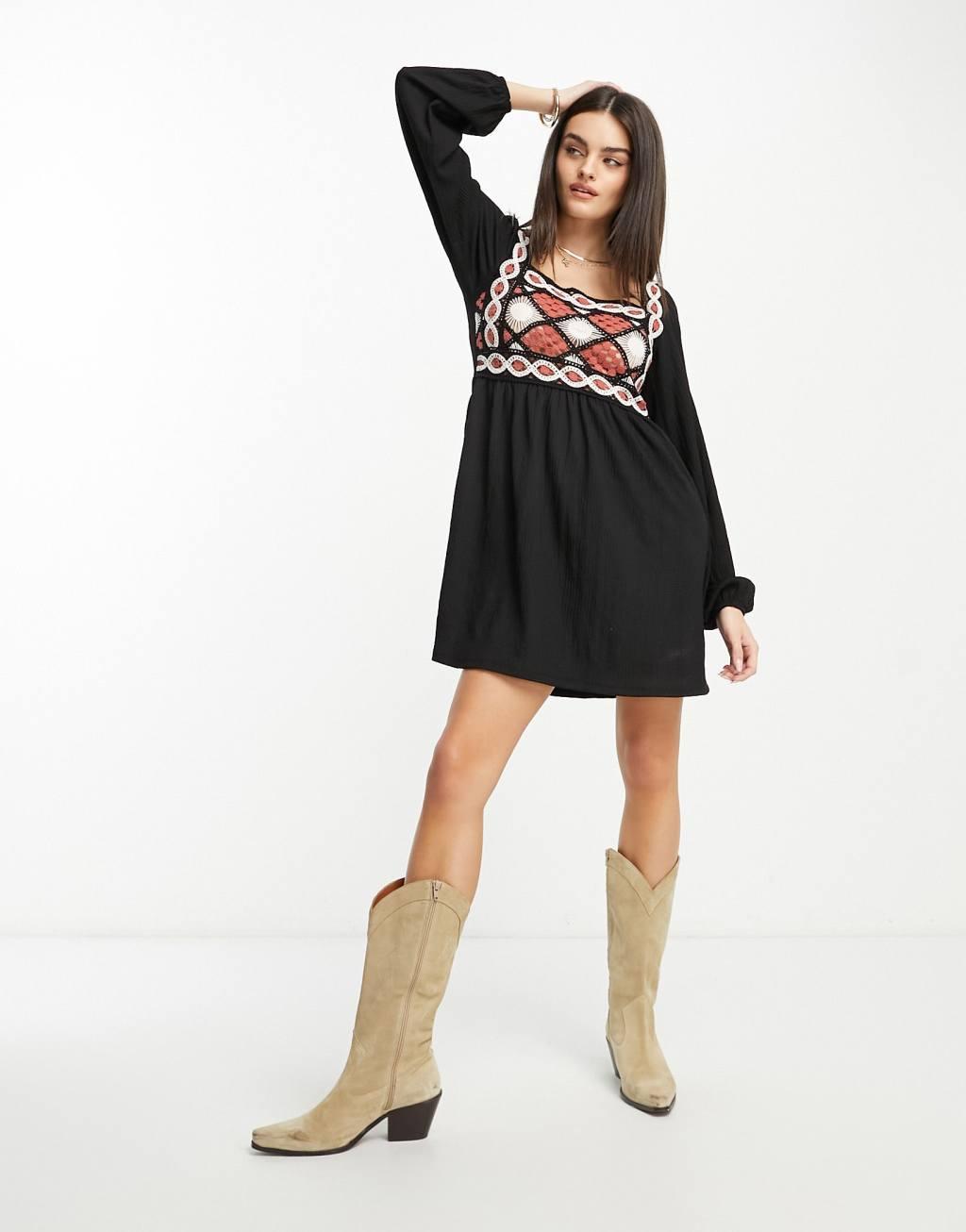 ASOS DESIGN long sleeve crochet mini dress Product Image