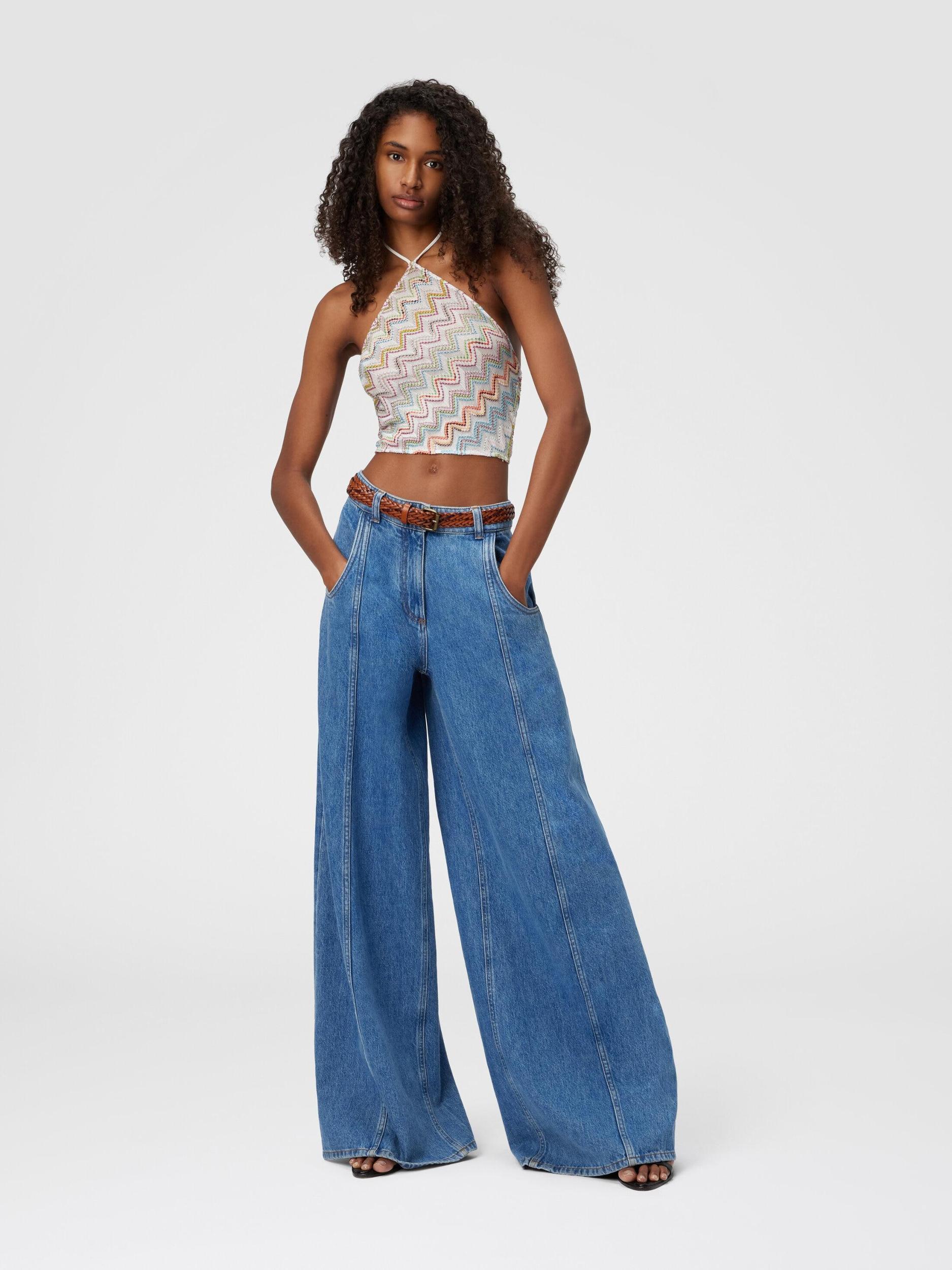 Halter neck top in lamé zigzag viscose blend Product Image