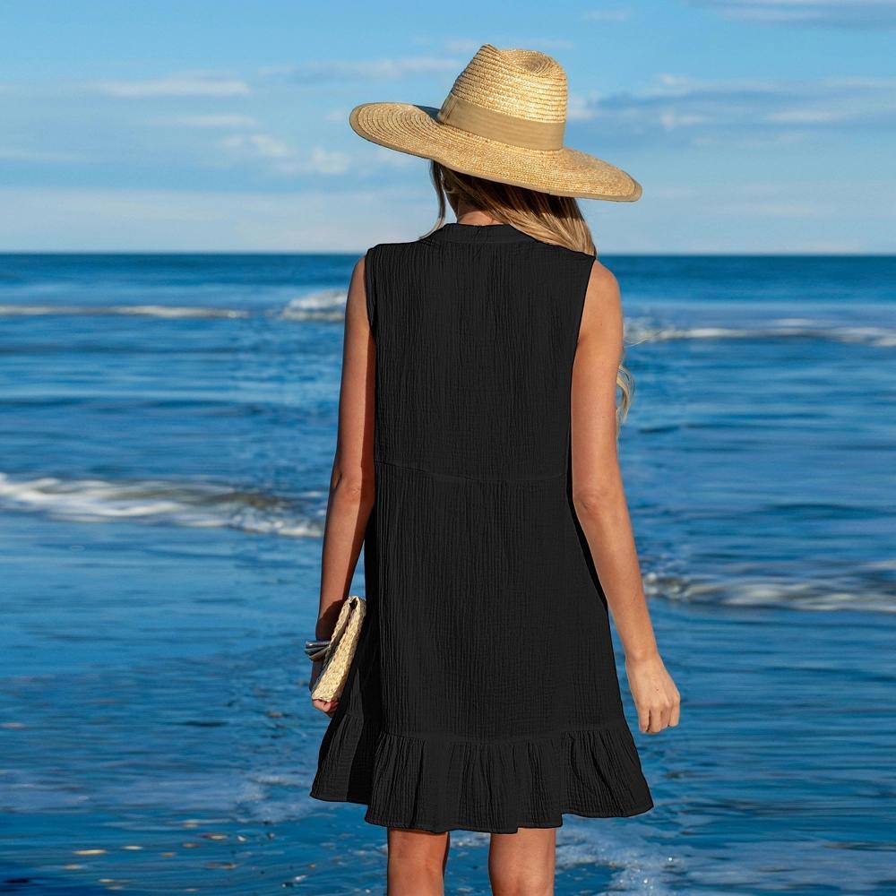 Women's White/Black Ruffle Hem Mini Cover-Up Dress - Cupshe Product Image