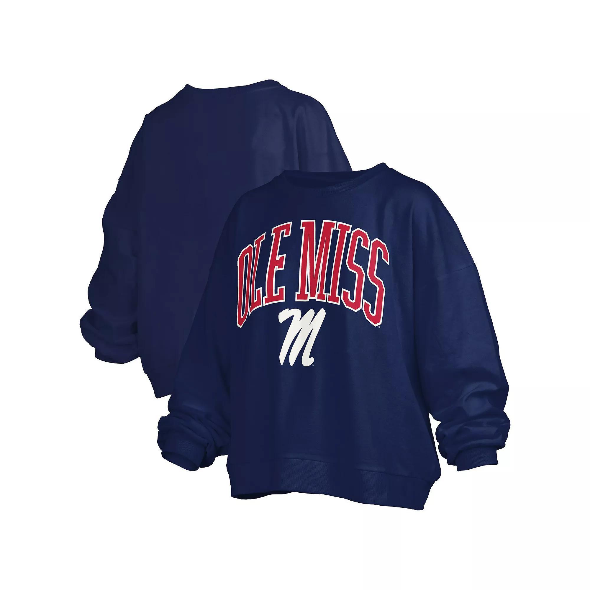 Women's Pressbox Navy Ole Miss Rebels Janise Arch Over Logo Waist Length Oversized Pullover Sweatshirt, Size: Medium, Blue Product Image